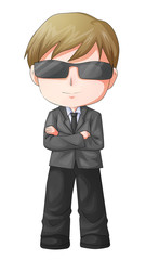 Cute cartoon illustration of a man figure in a suit and sunglass