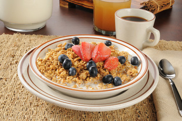 Granola with blueberries and strawberries
