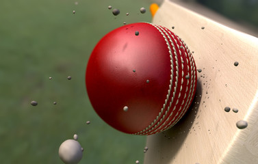 Cricket Ball Striking Bat With Particles