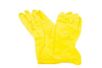 yellow rubber gloves on a white background, isolated