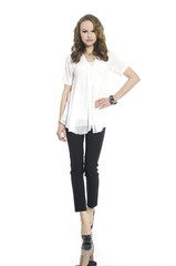 Full length portrait of young woman posing