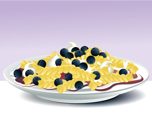 Pasta with blueberries and sweet cream