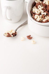 Alphabet cereal in the white bowl, vertical