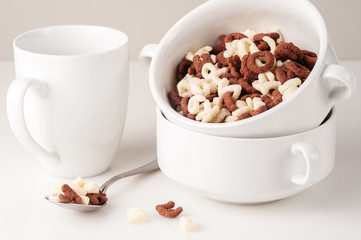 Alphabet cereal in the white bowl
