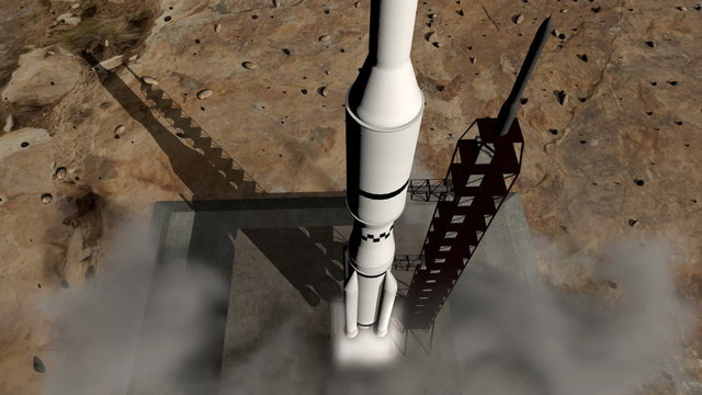 Animation of rocket launch close-up