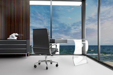 Modern Office Seascape Room with desk and chair