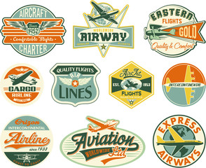 Aviation vector vintage labels collection