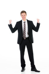 kaufmann ballt freudig die f&auml;uste