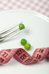 Plate with peas and centimeter measure
