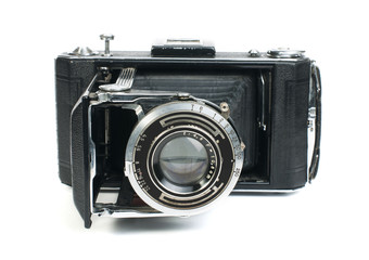 Old vintage camera white isolated