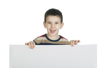 Little boy holding a whiteboard