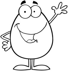Outlined Smiling Egg Cartoon Character Waving For Greeting