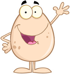 Smiling Brown Egg Cartoon Character Waving For Greeting