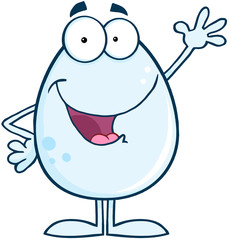 Smiling White Egg Cartoon Character Waving For Greeting