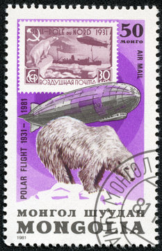 Stamp printed in MONGOLIA shows image of a polar bear