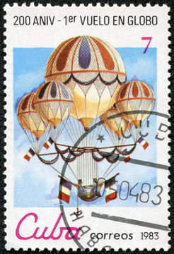stamp printed in Cuba shows Eugene Godard's quintuple "acrobatic