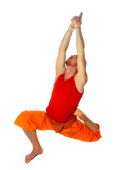 Yoga teacher shows postures (asanas)