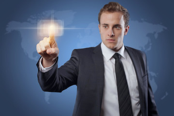 Man touching display