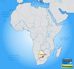 Übersichtskarte von Botswana mit Landesflagge