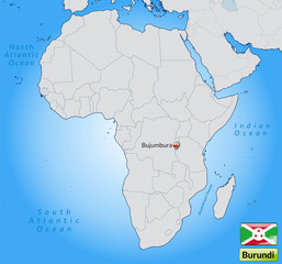 Übersichtskarte von Burundi mit Landesflagge