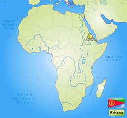 Übersichtskarte von Eritrea mit Landesflagge