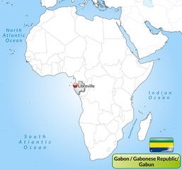 &Uuml;bersichtskarte von Gabun mit Landesflagge