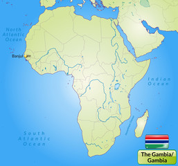 Fototapeta premium Übersichtskarte von Gambia mit Landesflagge