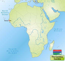 Übersichtskarte von Gambia mit Landesflagge