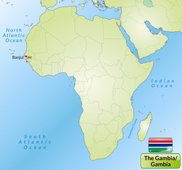 Obraz premium Übersichtskarte von Gambia mit Landesflagge