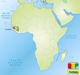 Übersichtskarte von Guinea mit Landesflagge