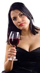 young beautiful woman with red wine