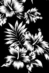 Papier Peint photo autocollant Fleurs noir et blanc Motifs hawaïens, ton noir et blanc.