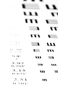 Eyesight test chart on white background close-up