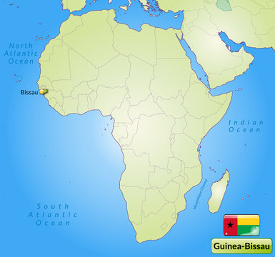 &Uuml;bersichtskarte von Guinea-Bissau mit Landesflagge