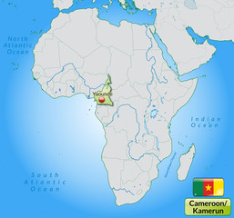 Übersichtskarte von Kamerun mit Landesflagge