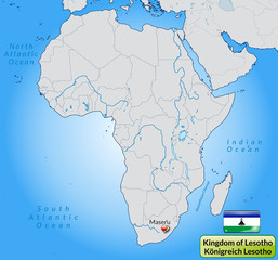 Übersichtskarte von Lesotho mit Landesflagge