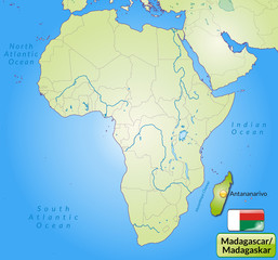 Übersichtskarte von Madagaskar mit Landesflagge