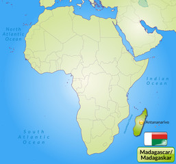 Obraz premium Mapa przeglądowa Madagaskaru z flagą kraju