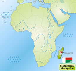Übersichtskarte von Madagaskar mit Landesflagge