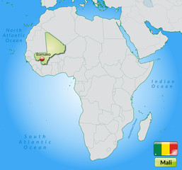 Übersichtskarte von Mali mit Landesflagge