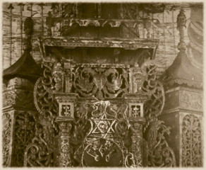 Fototapeta na wymiar Retro Wnętrze synagogi w Wolpa, Litwa