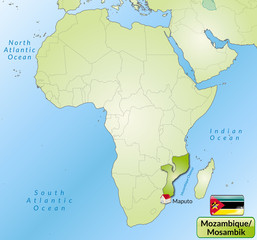 Obraz premium Übersichtskarte von Mosambik mit Landesflagge