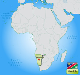 Übersichtskarte von Namibia mit Landesflagge
