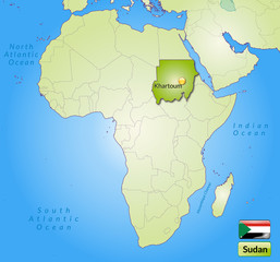 Übersichtskarte des Sudan mit Landesflagge