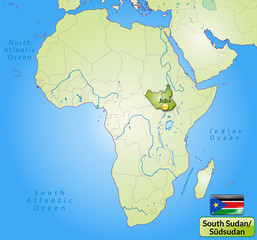 Übersichtskarte von Südsudan mit Landesflagge