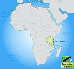 Übersichtskarte von Tansania mit Landesflagge