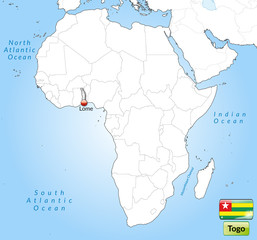 Übersichtskarte von Togo mit Landesflagge