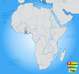 Übersichtskarte von Togo mit Landesflagge