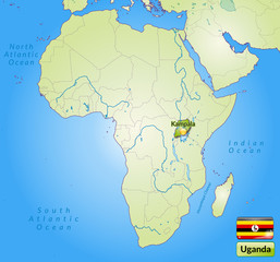 Übersichtskarte von Uganda mit Landesflagge