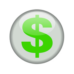 Glossy icon with a dollar sign. Isolated